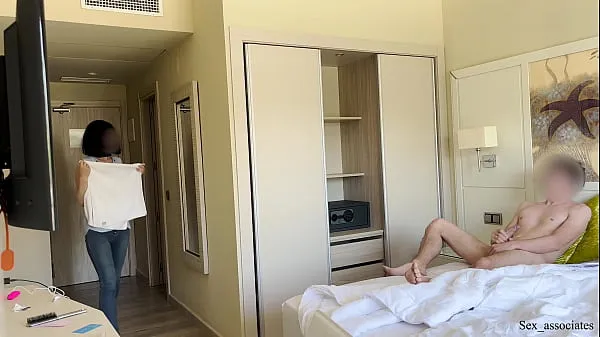 Watch Public Dick Flash. Hotel maid was shocked when she saw me masturbating during room cleaning service but decided to help me cum total Videos